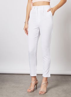 High Waist Ankle Grazer Pants White