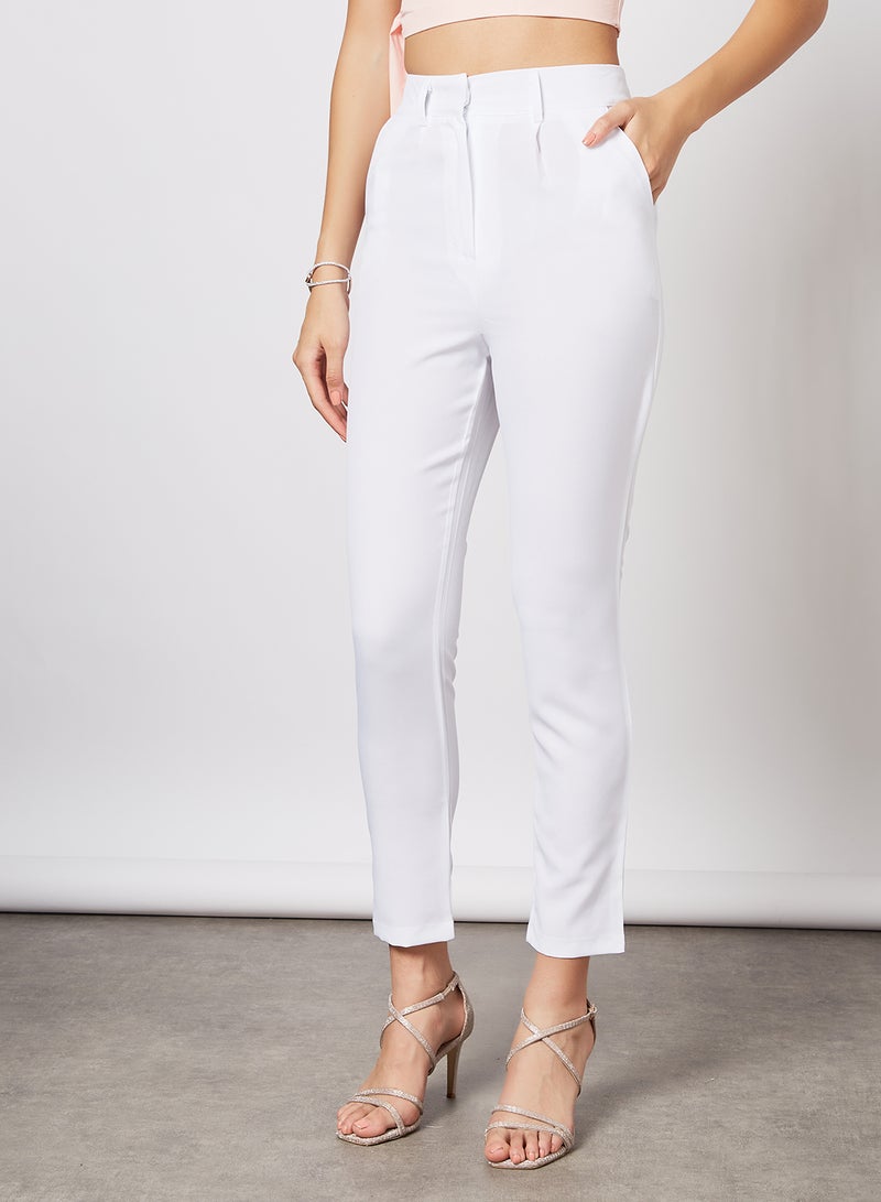 FEMME LUXE - High Waist Ankle Grazer Pants White - Image 1