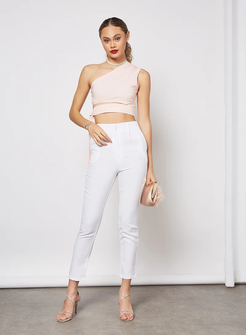 FEMME LUXE High Waist Ankle Grazer Pants White