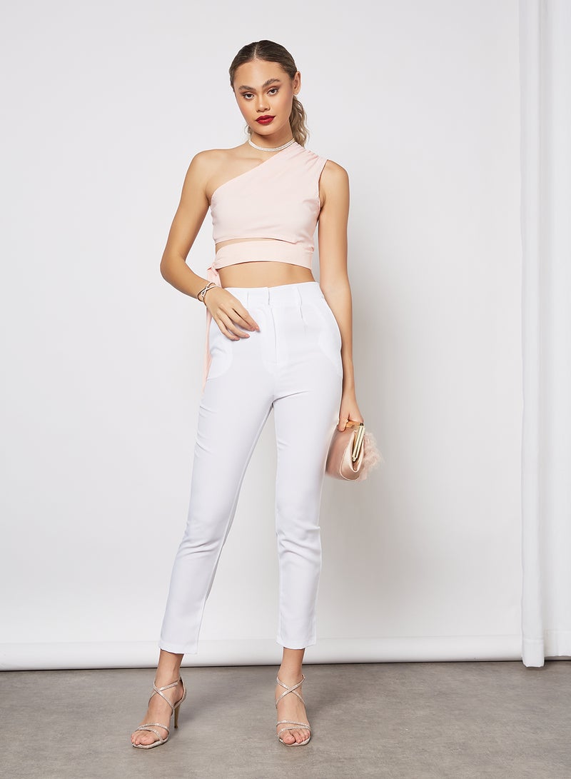 FEMME LUXE - High Waist Ankle Grazer Pants White - Image 1
