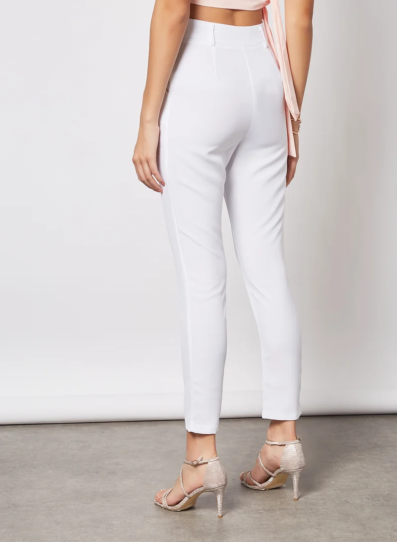 FEMME LUXE High Waist Ankle Grazer Pants White
