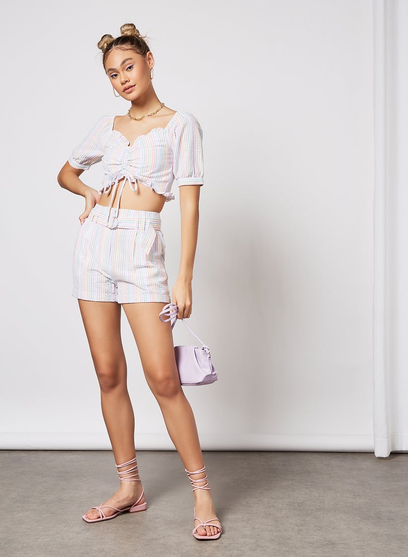Pimkie - Stripe Print Shorts Off White - Image 1