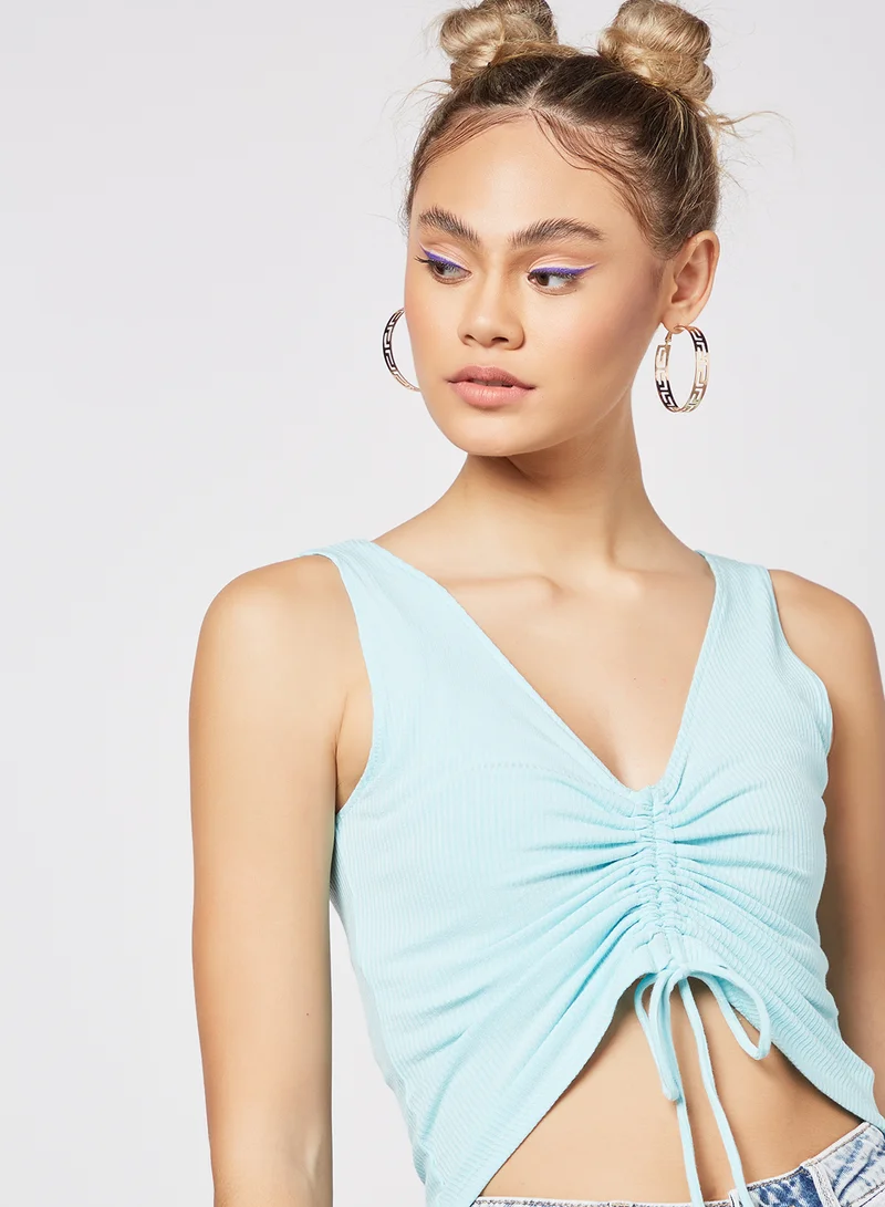 Pimkie Ruched Ribbed Top Blue
