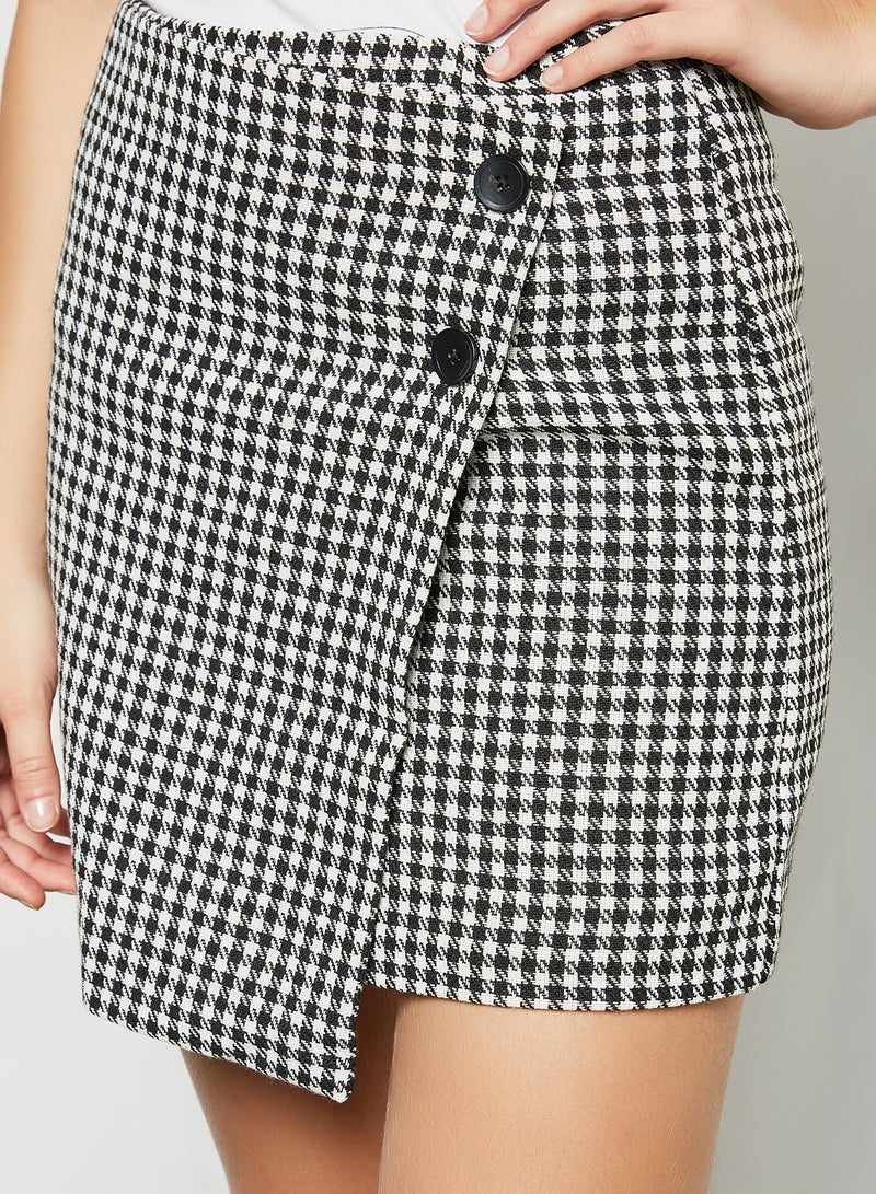 ONLY Checked Wrap Skirt White/Black  - Image 3