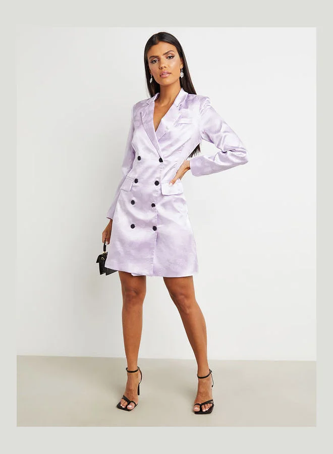 Closet By Styli Jacquard Leaf Pattern Blazer Mini Dress Lilac
