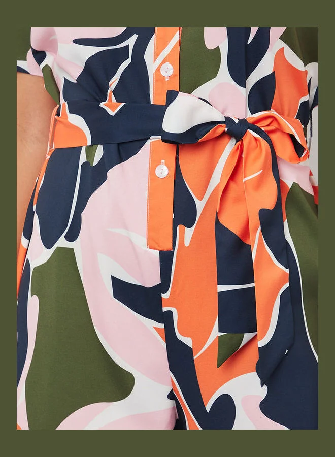 Closet By Styli Abstract Print Self Tie Belt Jumpsuit Multicolour