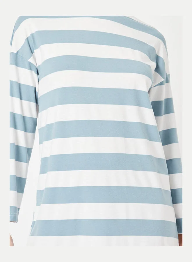 Closet By Styli Striped Pattern Long Sleeve Mini T-Shirt Dress Blue/White
