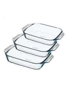 PYREX Optimum Rect Roaster- 3 Pieces Clear 30 x 21 x 6.6cm 