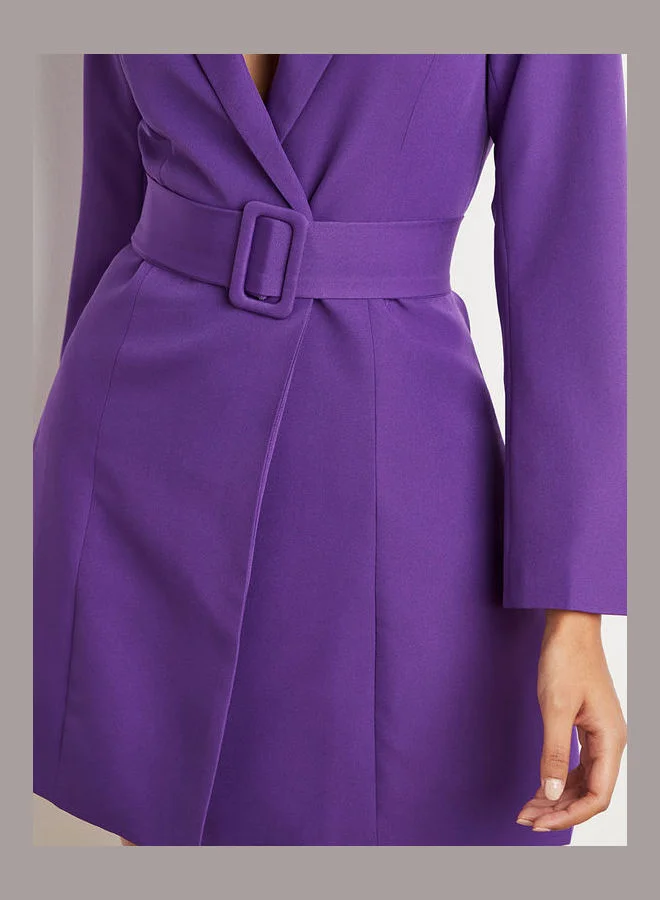 Closet By Styli Notch Lapel Belted Blazer Mini Dress Purple