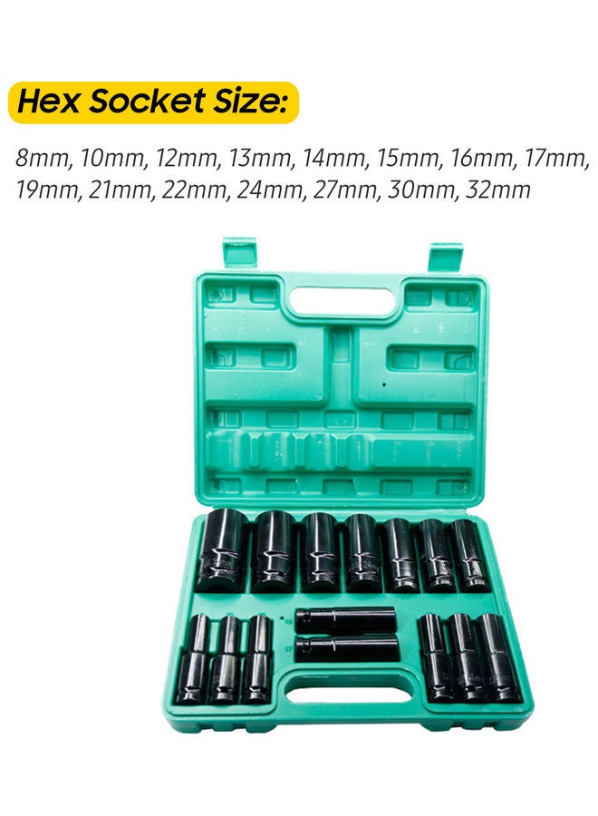 Generic 15-Piece Hex Impact Socket Set Black 26.50X5.50X21.00cm  - Image 2