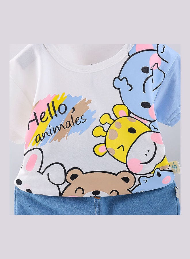 babyqlo - Cute Animals Printed T-Shirt And Shorts Set Multicolour - Image 1