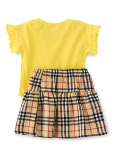 babyqlo Mickey Theme Top And Checked Printed Skirt Set Multicolour  - Image 2
