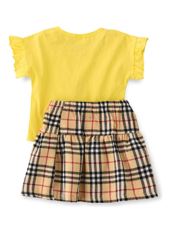 babyqlo Mickey Theme Top And Checked Printed Skirt Set Multicolour  - Image 2