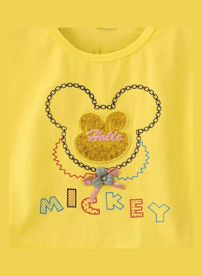 babyqlo Mickey Theme Top And Checked Printed Skirt Set Multicolour  - Image 3