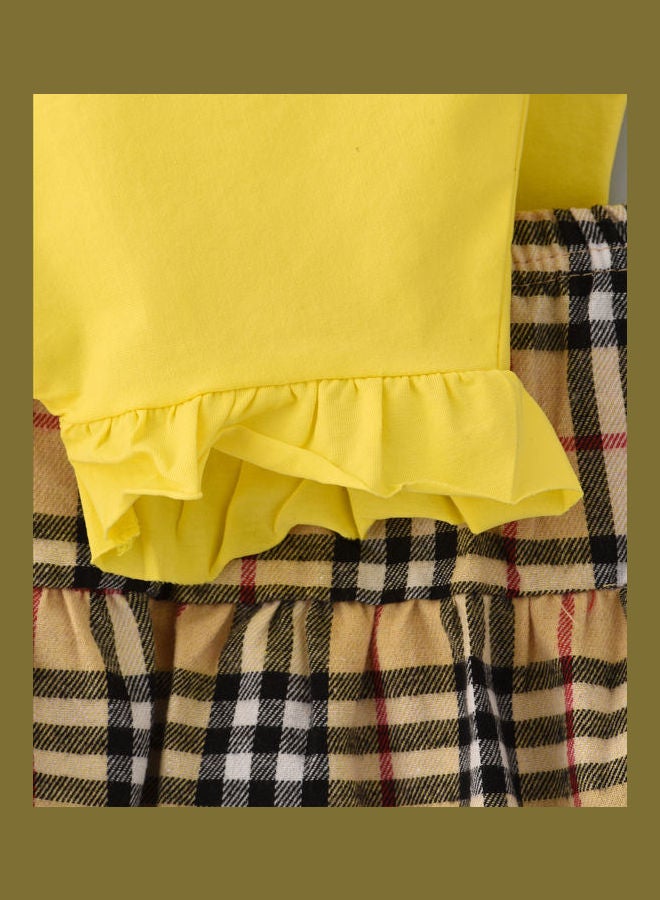 babyqlo Mickey Theme Top And Checked Printed Skirt Set Multicolour  - Image 4