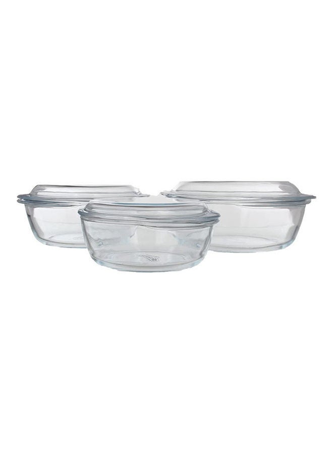PYREX Set Of 3 Pots With Cover 1.4 L, 2.1 L, 3.2 L Clear 3.2cm