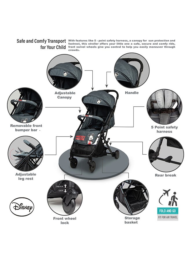Mickey Mouse Travel Stroller With Storage Basket