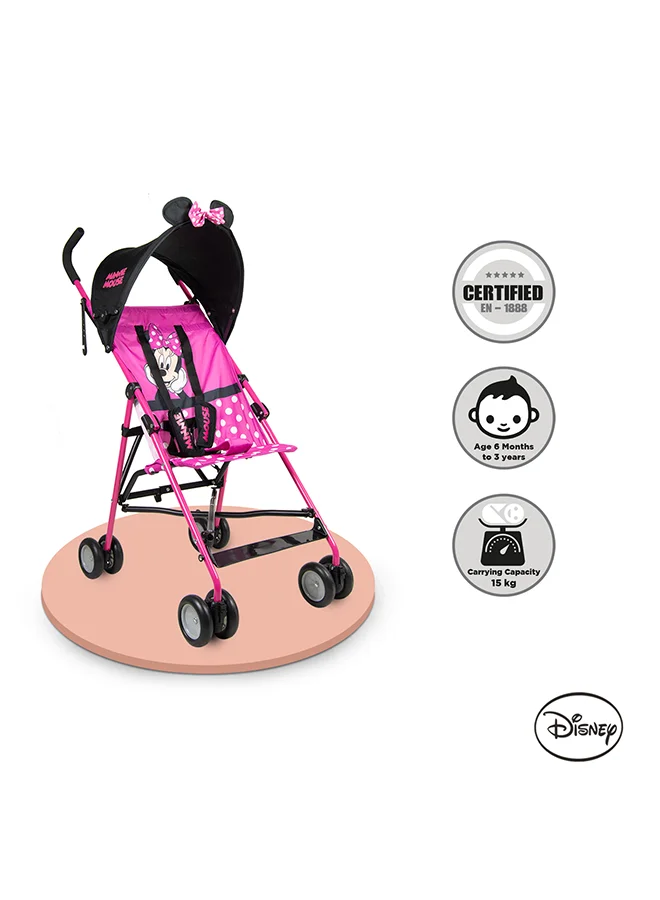 Disney Minnie Mouse 3D Ears Lightweight Buggy Stroller 3 - 36 Months, Pink, Rear Breaks, Shoulder Strap