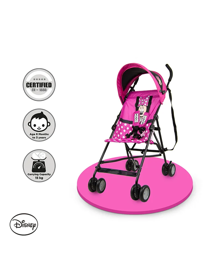 Disney Minnie Mouse Lightweight Buggy Stroller 3 - 36 Months, Pink, Rear Breaks, Shoulder Strap
