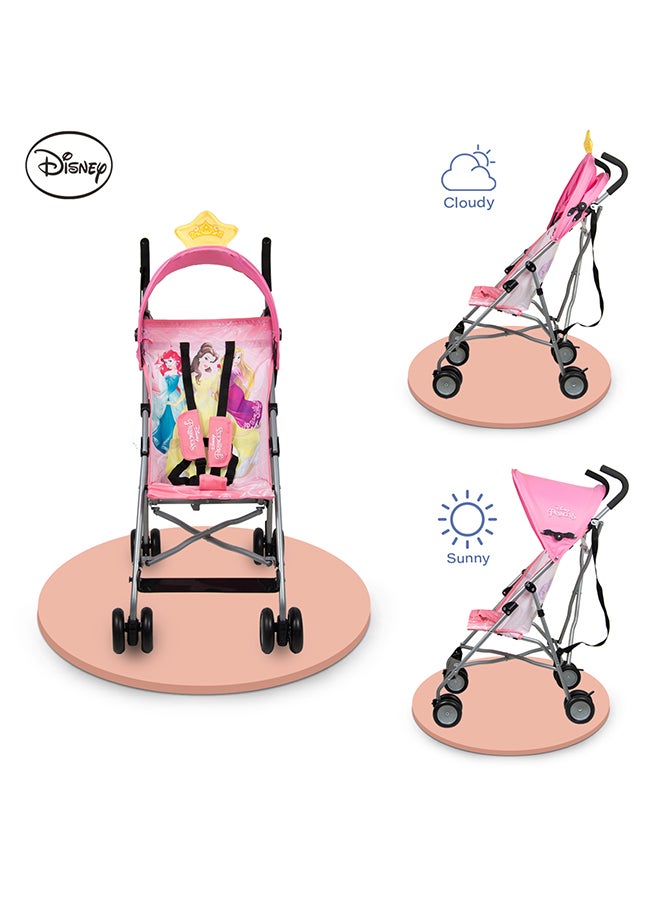 Disney Princess 3D Crown Lightweight Buggy Stroller | 3 - 36 Months, Rear Breaks, Shoulder Strap  - Image 4