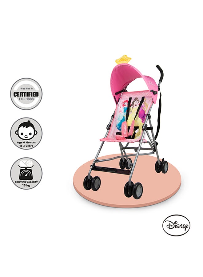 Disney Princess 3D Crown Lightweight Buggy Stroller | 3 - 36 Months, Rear Breaks, Shoulder Strap  - Image 5