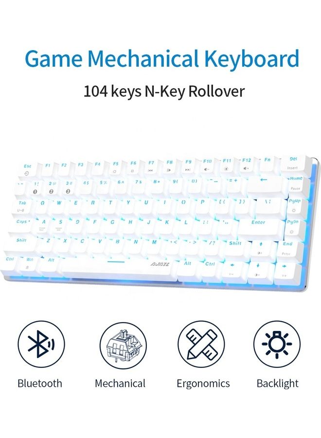 Ajazz - AK33 82 Keys Wireless Mechanical Gaming Keyboard, Bluetooth 5.0/Dual Mode Anti-Ghosting Backlight For PC Laptop Gamer White - Image 1