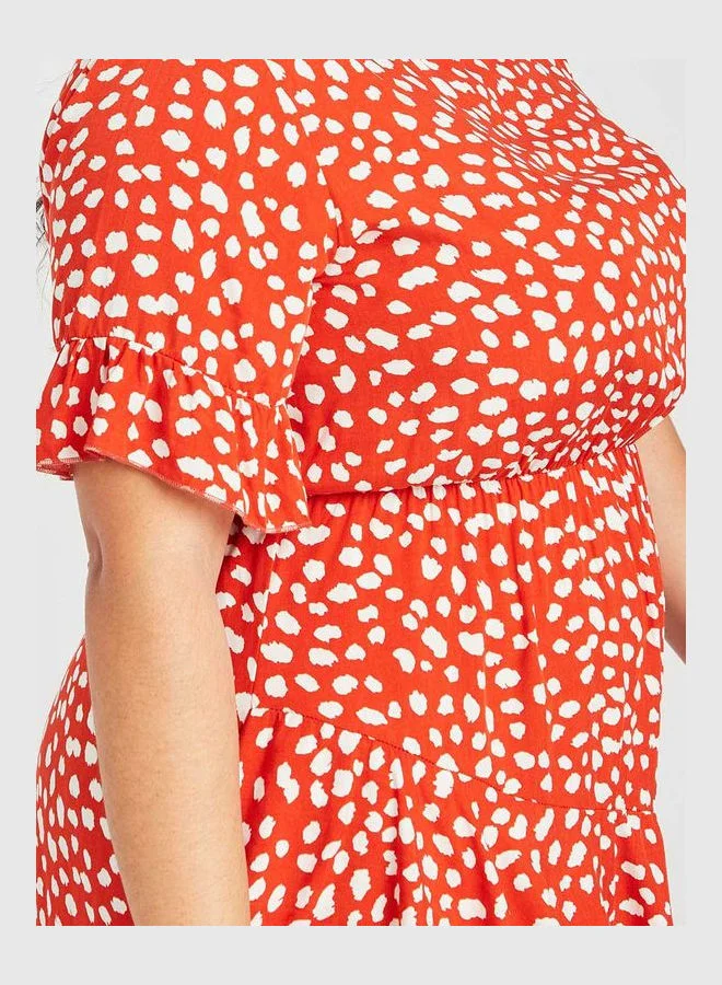 Closet By Styli Animal Print Tiered Knee Length Dress Plus Size Orange/White