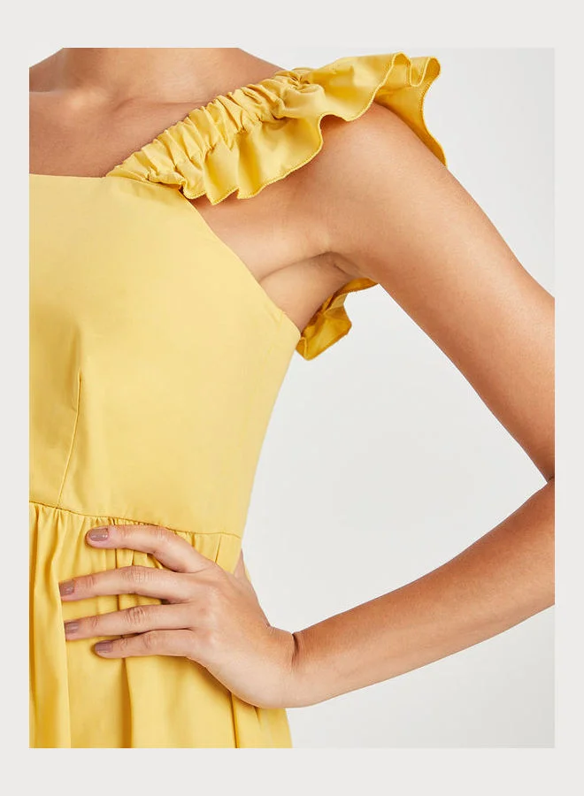 Closet By Styli Tiered Ruffle Sleeve A-Line Midi Dress Mustard