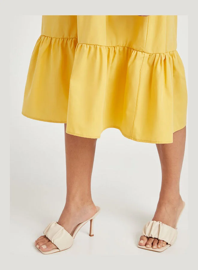 Closet By Styli Tiered Ruffle Sleeve A-Line Midi Dress Mustard