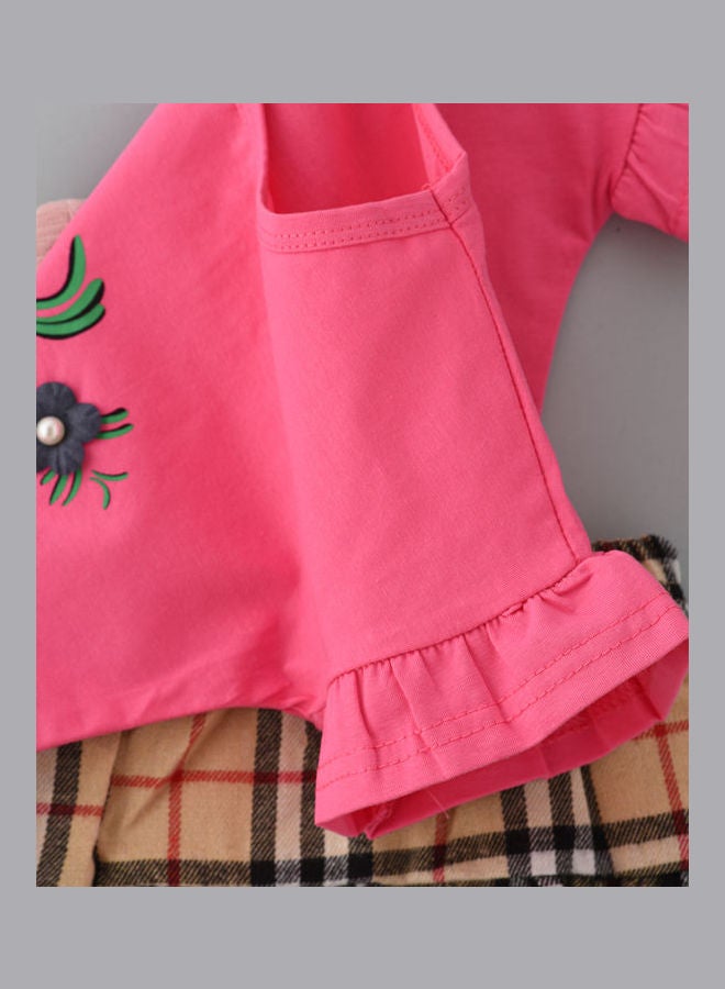 babyqlo Flower Embroidered Top And Checked Skirt Set Multicolour  - Image 4
