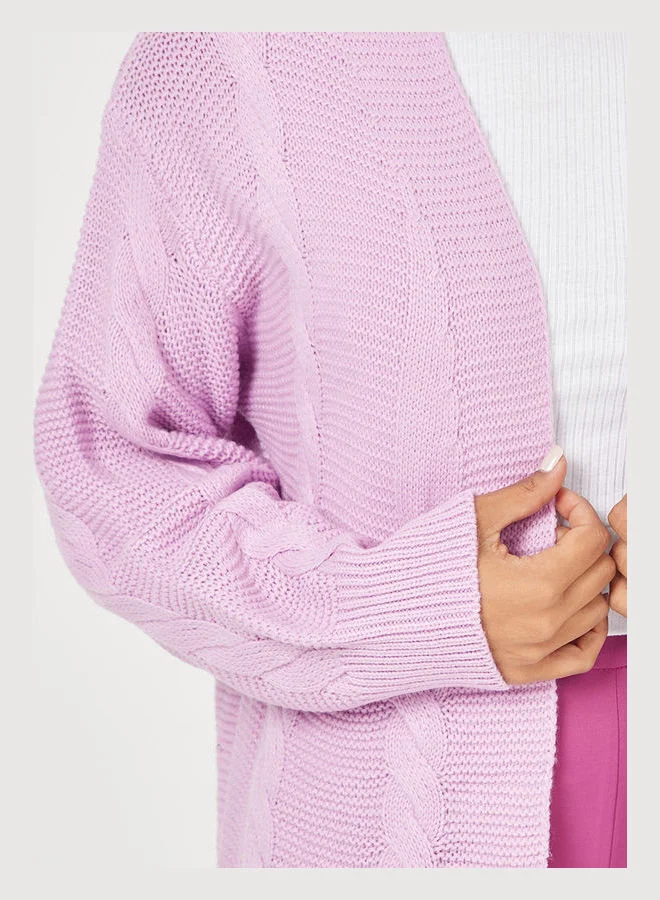 Closet By Styli Longline Cable Knit Open Front Cardigan Lilac