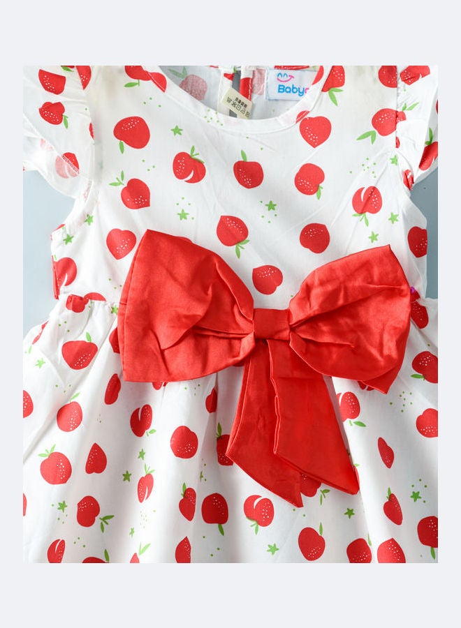 babyqlo Strawberry Printed Knee Length Dress White/Red  - Image 3