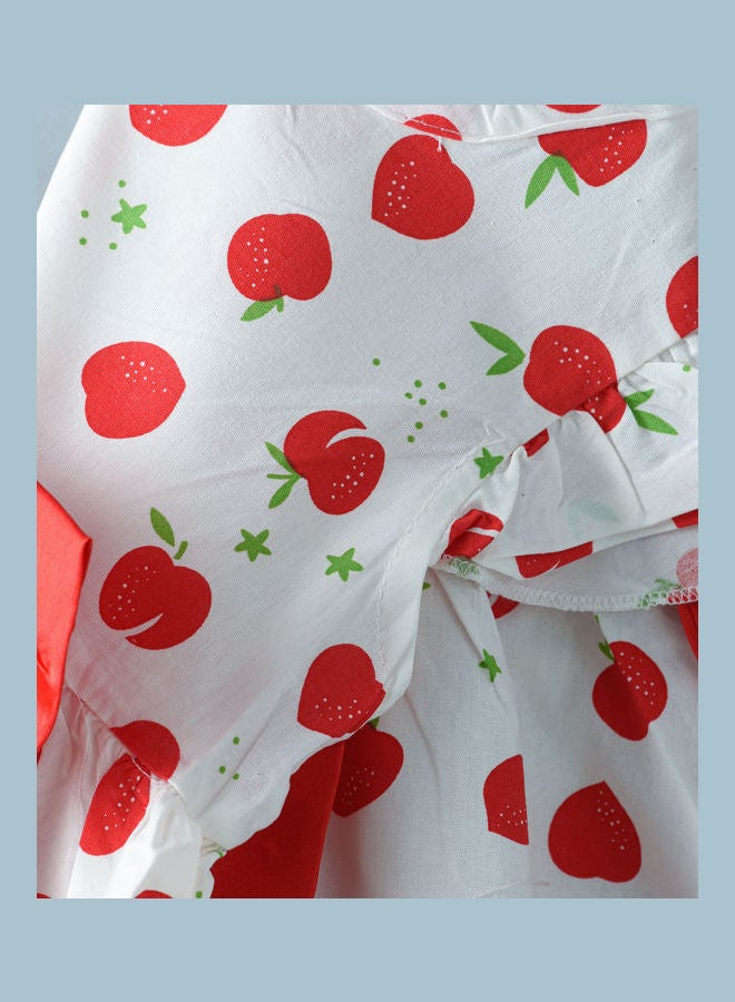 babyqlo Strawberry Printed Knee Length Dress White/Red  - Image 4