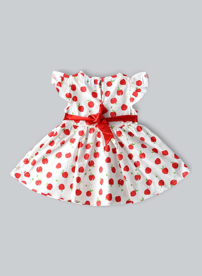 babyqlo Strawberry Printed Knee Length Dress White/Red  - Image 2