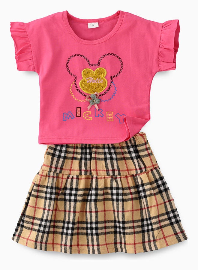 babyqlo Short Sleeve Top And Checkcked Printed Skirt Set Yellow/Black  - Image 1