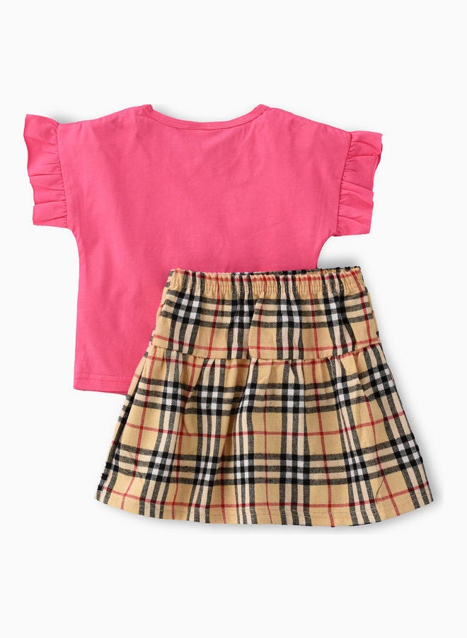 babyqlo Short Sleeve Top And Checkcked Printed Skirt Set Yellow/Black  - Image 2