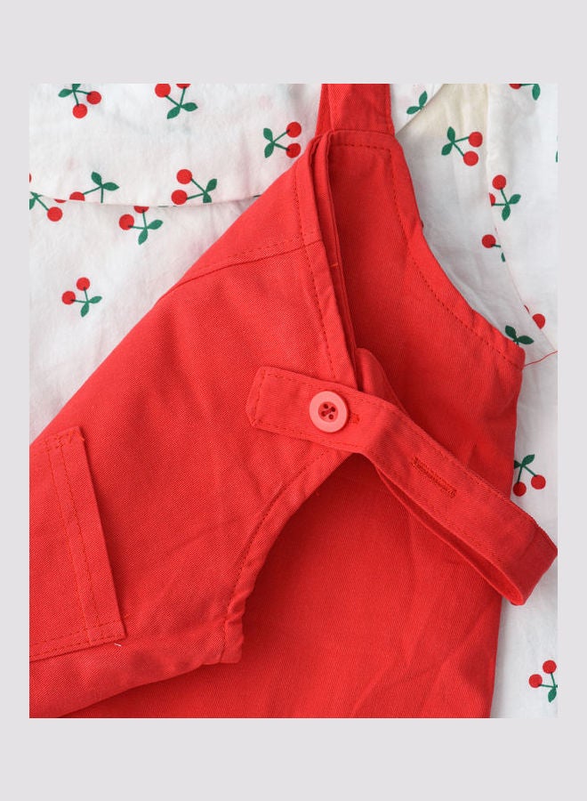 babyqlo Peter Pan Collared T-Shirt And Dungree Set Red/White - Image 5