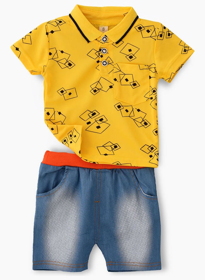 babyqlo - Printed Polo And Shorts Set Multicolour - Image 1