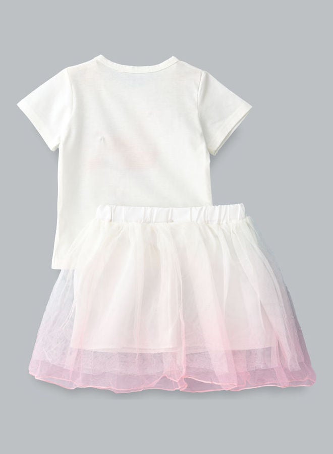 babyqlo Swan Printed T-Shirt And Skirt Set White/Light Pink  - Image 2