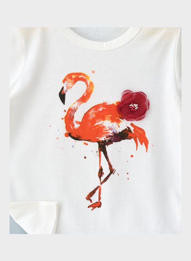 babyqlo Swan Printed T-Shirt And Skirt Set White/Light Pink  - Image 3