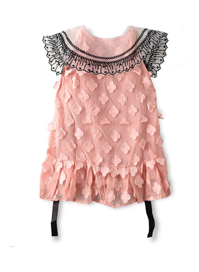 babyqlo Peter Pan Collor Lace Knee Length Dress Pink/Black  - Image 2