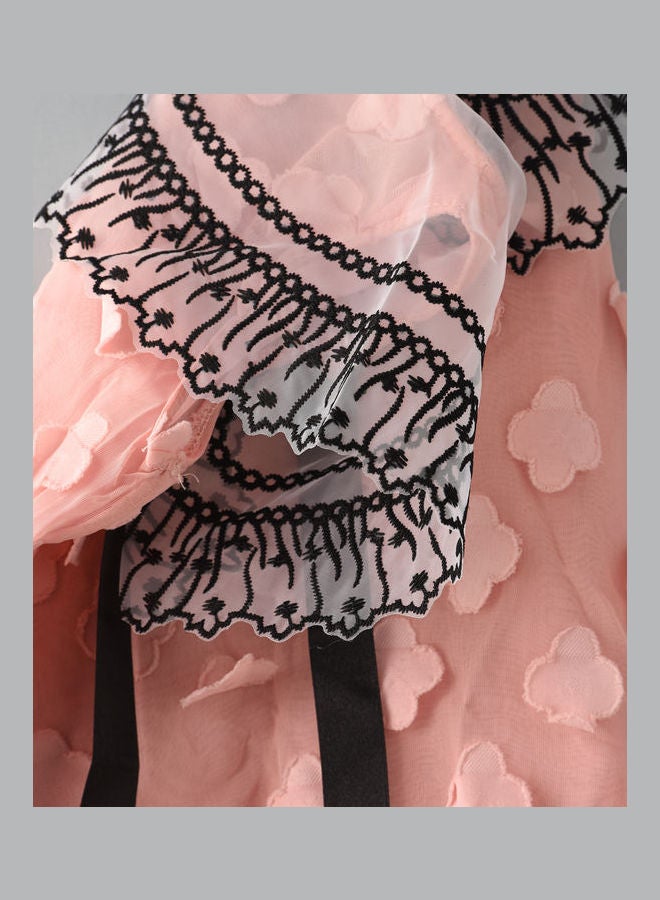 babyqlo Peter Pan Collor Lace Knee Length Dress Pink/Black  - Image 3
