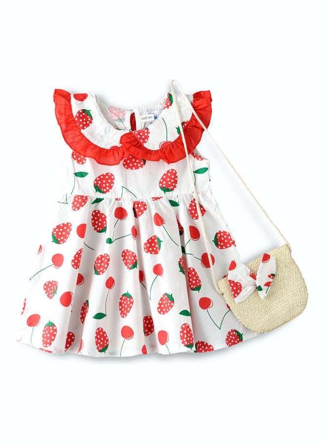 بيبي كلو فستان بطول يصل إلى الركبة بطبعة فراولة مع حقيبة صغيرة أبيض/أحمر - Image 1