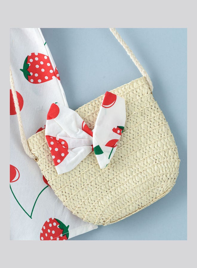 بيبي كلو فستان بطول يصل إلى الركبة بطبعة فراولة مع حقيبة صغيرة أبيض/أحمر - Image 4