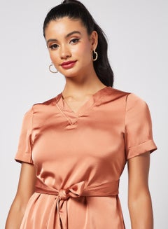 Aila Women's Handkerchief Knot Crop Top Brown  - Image 3