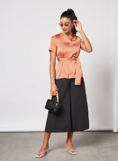 Aila Women's Handkerchief Knot Crop Top Brown  - Image 1