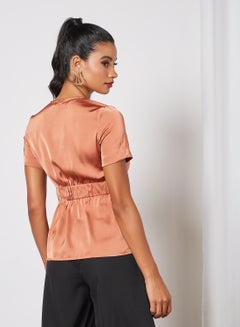 Aila Women's Handkerchief Knot Crop Top Brown  - Image 2