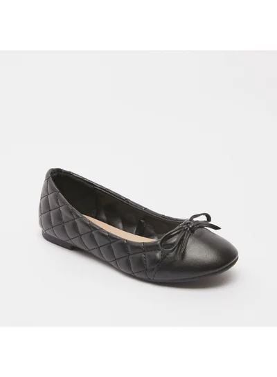 shoexpress Girls Quilted Slip-On Round Toe Bow Accent Ballerina Black