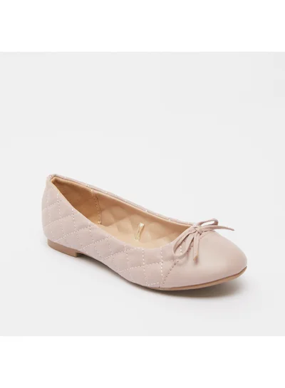 shoexpress Girls Quilted Slip-On Round Toe Bow Accent Ballerina Dusty Pink