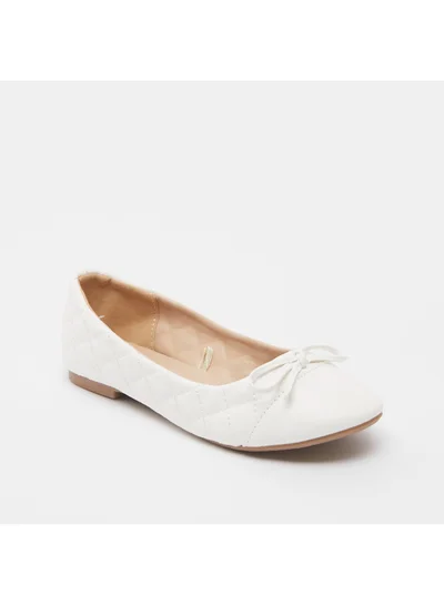 shoexpress Girls Quilted Slip-On Round Toe Bow Accent Ballerina White